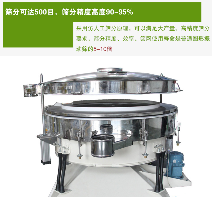 搖擺篩分機采用仿人工篩分原理，可以滿足大產(chǎn)量、高精度篩分 要求，篩分精度、效率、篩網(wǎng)使用壽命是普通圓形振 動篩的5-10倍
